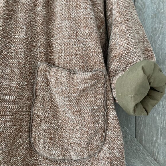 100% Solid Linen Cotton,Quilted Versatile Mild Winter/Autumn Coat, OS, Khaki - Picture 7 of 12